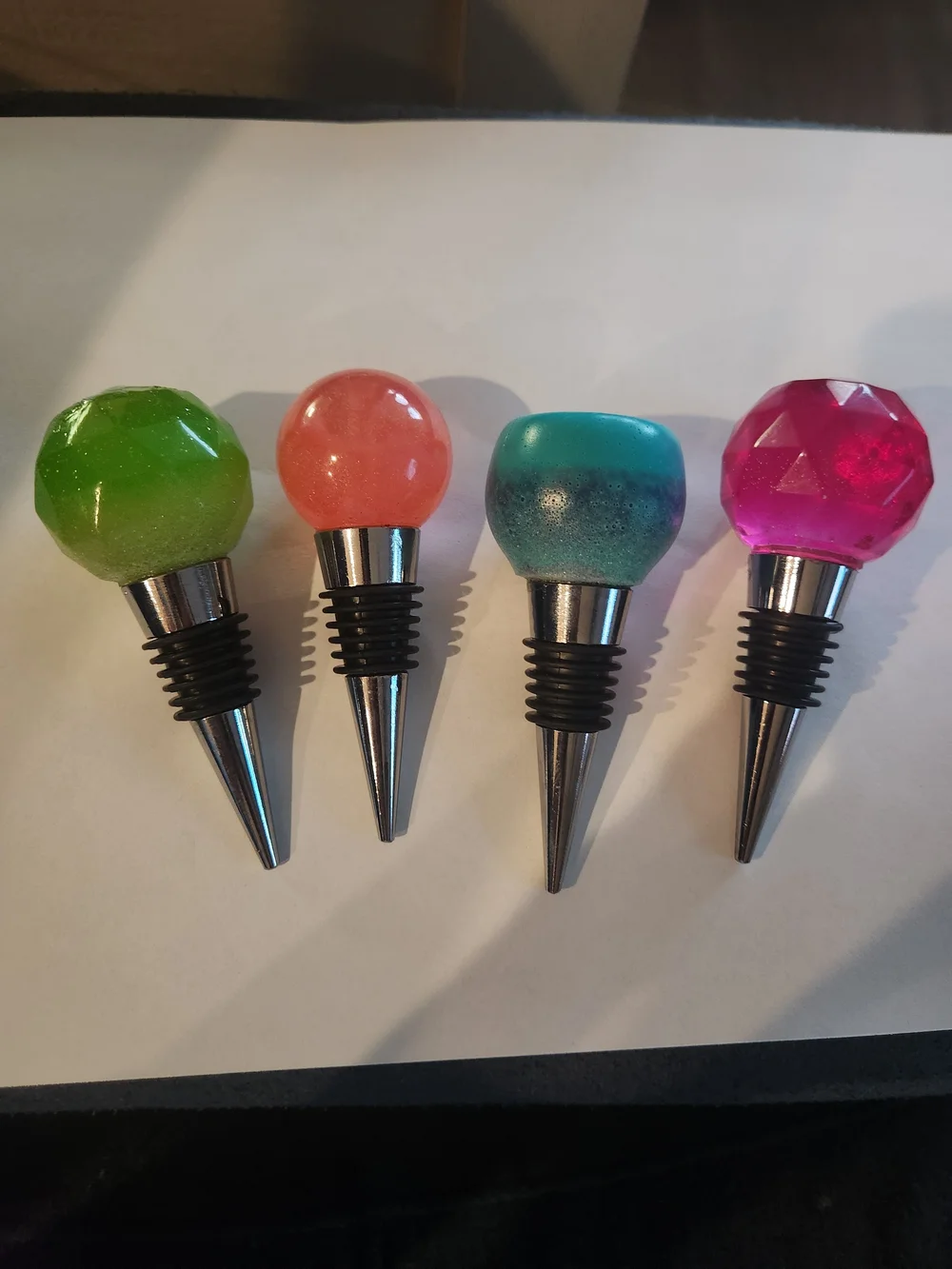 Colorful Gemstone Bottle Stopper Set - Green, Coral, Teal, Pink
